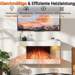 Elektrokamin mit Heizung & LED-Seitenlichtern Schwebender Wandkamin mit Fernbedienung