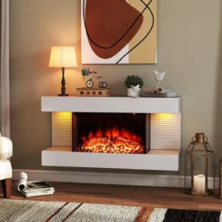 Elektrokamin mit Heizung & LED-Seitenlichtern Schwebender Wandkamin mit Fernbedienung