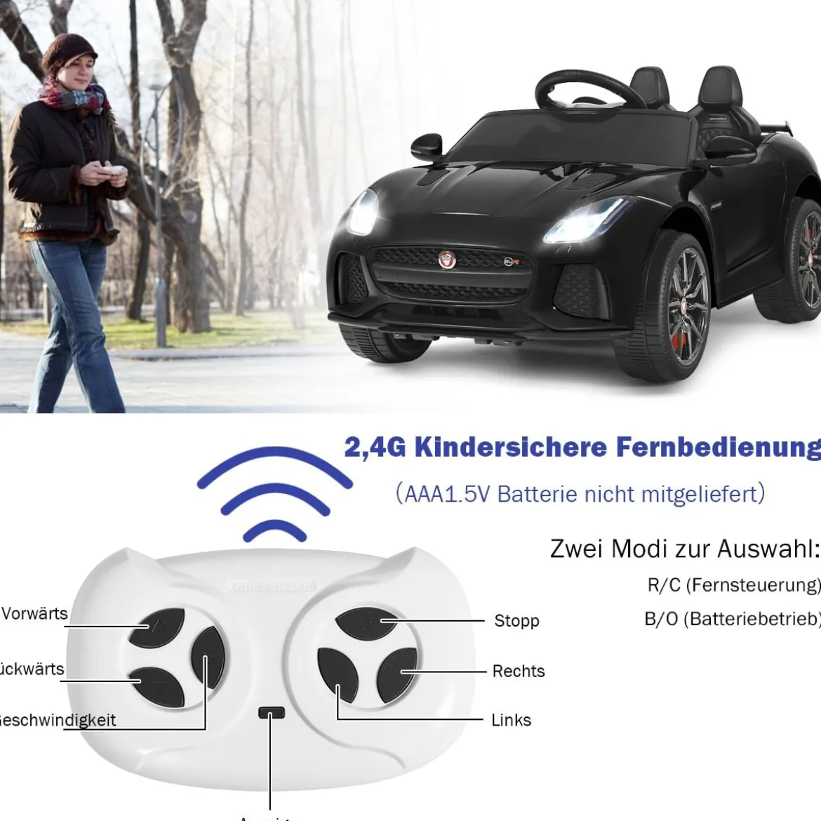 Elektro Kinderauto mit Geschichten & Musik & Hupe & Scheinwerfer & 2,4G Fernbedienung