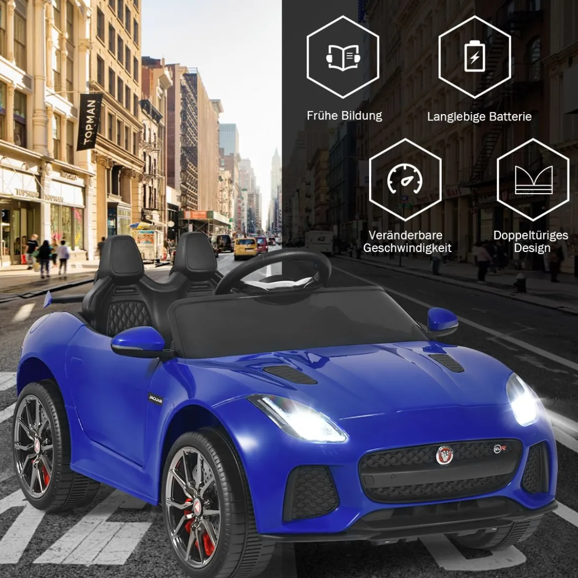 Elektro Kinderauto mit Geschichten & Musik & Hupe & Scheinwerfer & 2,4G Fernbedienung