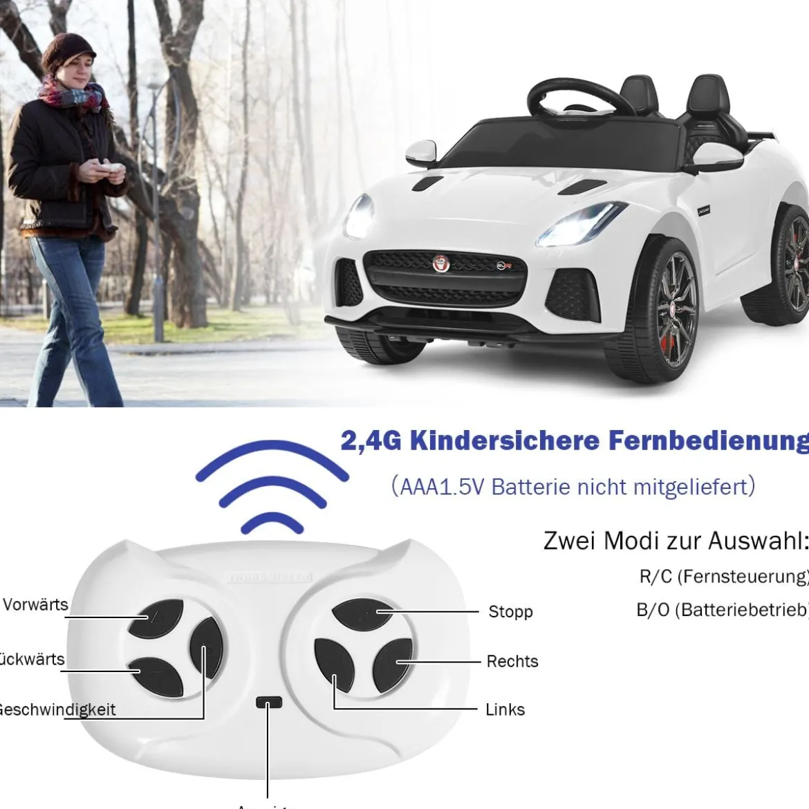 Elektro Kinderauto mit Geschichten & Musik & Hupe & Scheinwerfer & 2,4G Fernbedienung