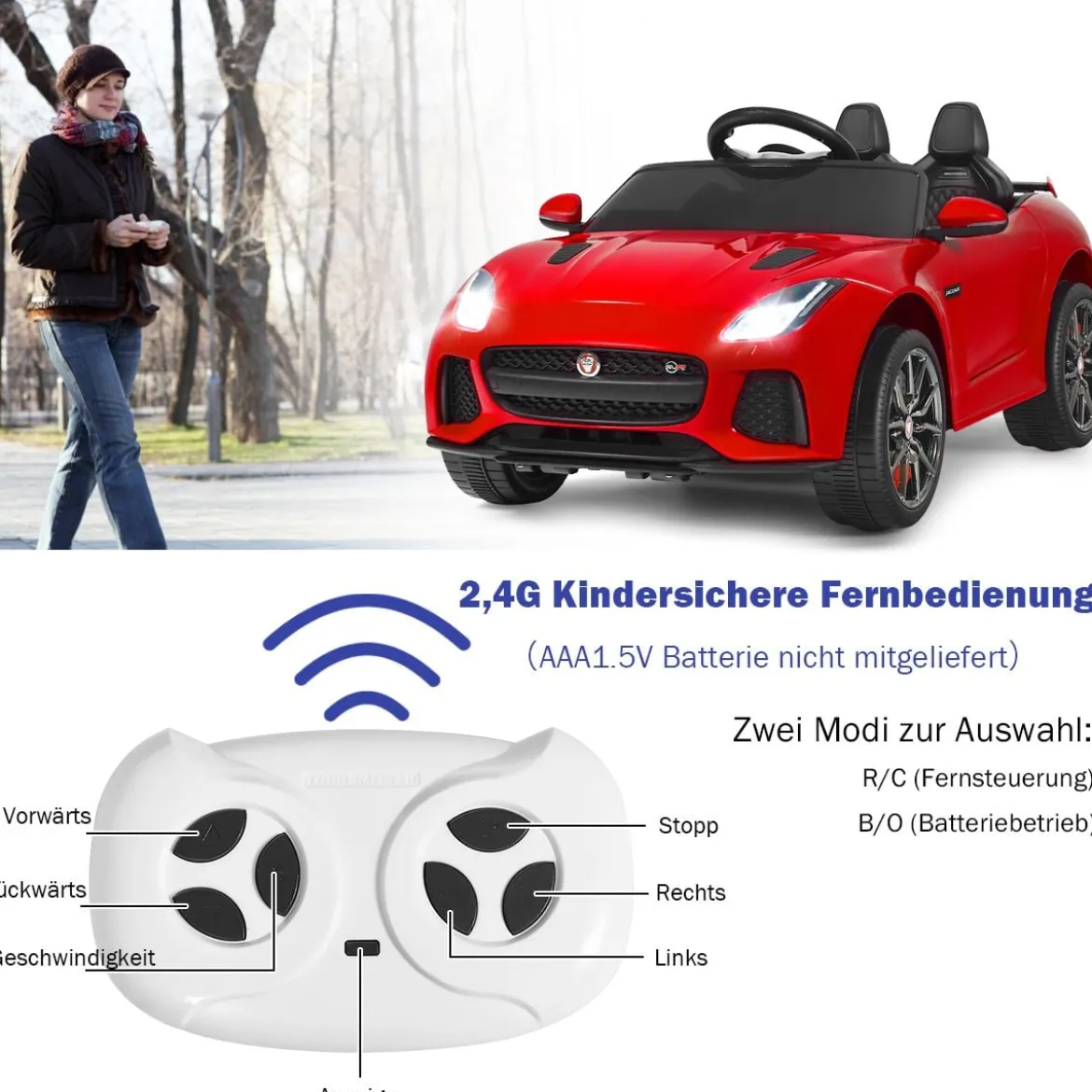 Elektro Kinderauto mit Geschichten & Musik & Hupe & Scheinwerfer & 2,4G Fernbedienung