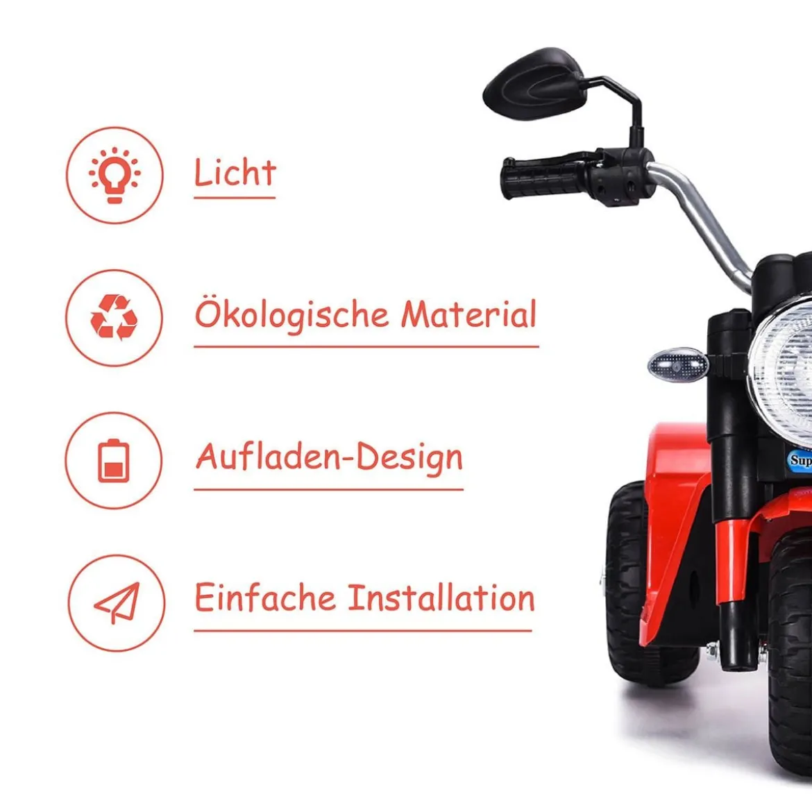 Elektro Motorrad Kindermotorrad Elektromotorrad mit Stützrädern 57 x 72 x 56 cm Rot