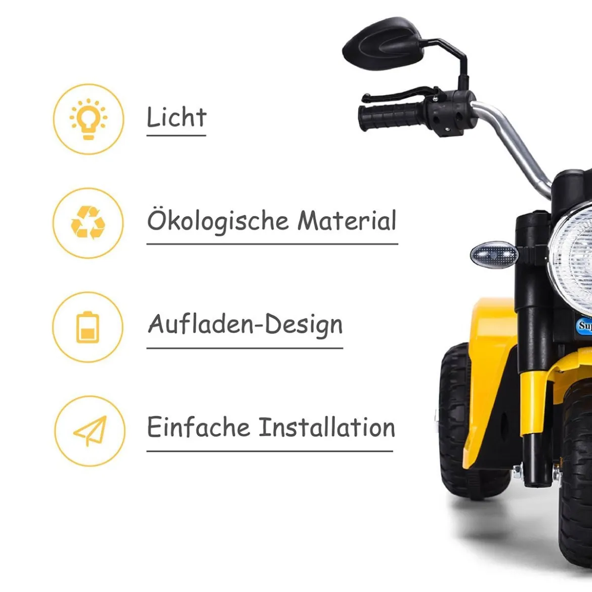 Elektro Motorrad Kindermotorrad Elektromotorrad mit Stützrädern 57 x 72 x 56 cm Gelb