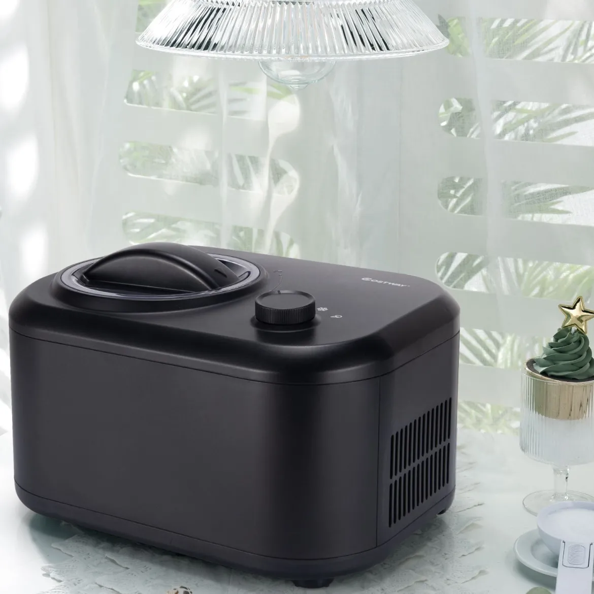 Elektronische Eismaschine 100W tragbare hausgemachte Dessert-Maschine Eismaschine für Zuhause Schwarz