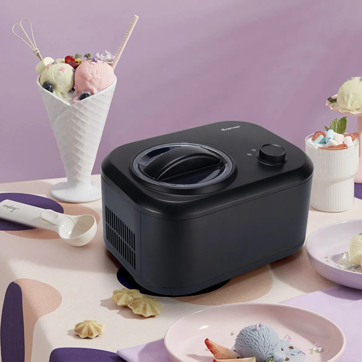 Elektronische Eismaschine 100W tragbare hausgemachte Dessert-Maschine Eismaschine für Zuhause Schwarz