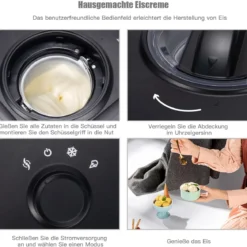 Elektronische Eismaschine 100W tragbare hausgemachte Dessert-Maschine Eismaschine für Zuhause Schwarz