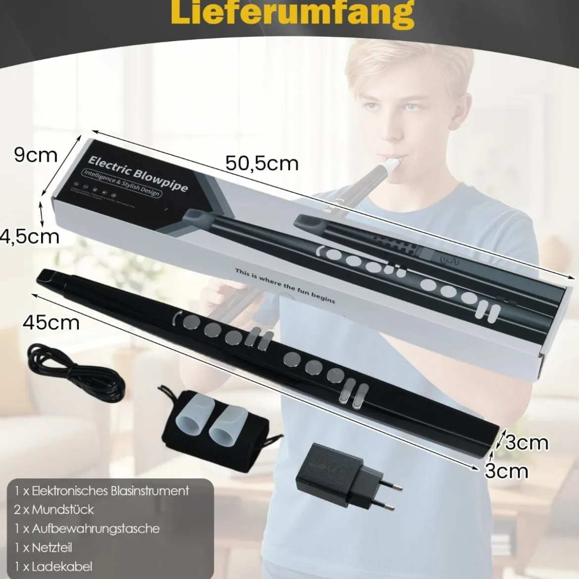 Elektronisches Blasinstrument tragbares elektrisches Blasinstrument mit 13 Tönen 2 Fingerings & 3 Empfindlichkeitsstufen Schwarz