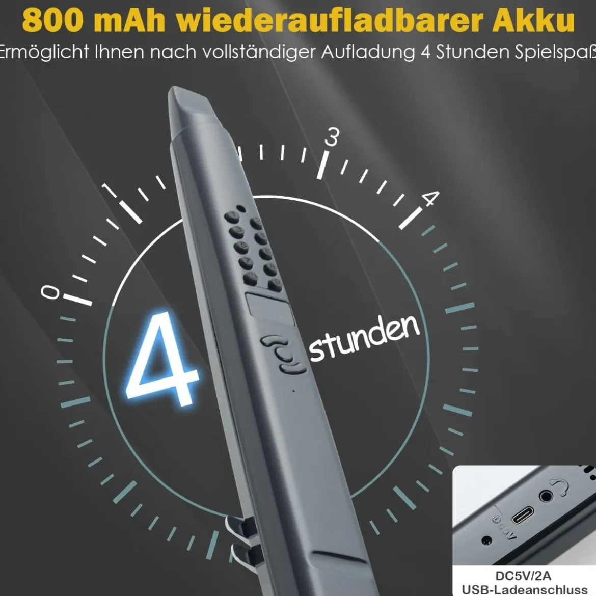 Elektronisches Blasinstrument tragbares elektrisches Blasinstrument mit 13 Tönen 2 Fingerings & 3 Empfindlichkeitsstufen Schwarz