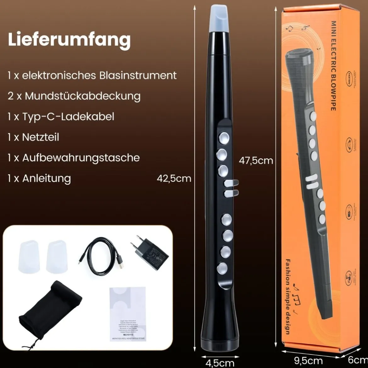 Elektronisches Blasinstrument-Synthesizer tragbares digitales Saxophon mit kabellosem MIDI 100 Klänge HIFI-Lautsprecher Schwarz
