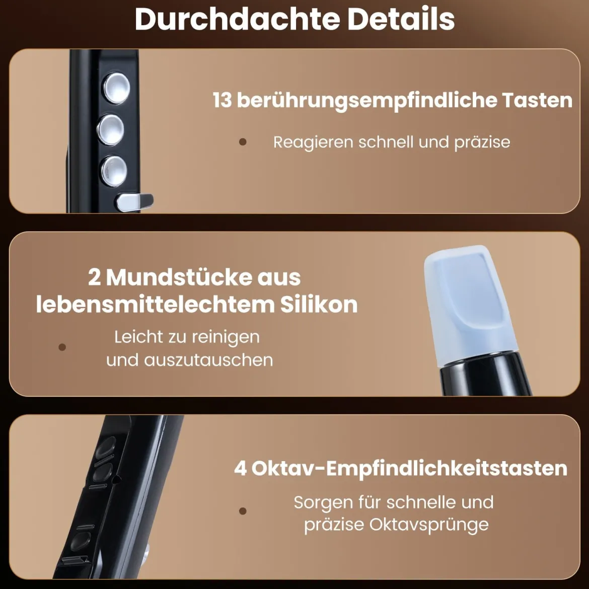 Elektronisches Blasinstrument-Synthesizer tragbares digitales Saxophon mit kabellosem MIDI 100 Klänge HIFI-Lautsprecher Schwarz