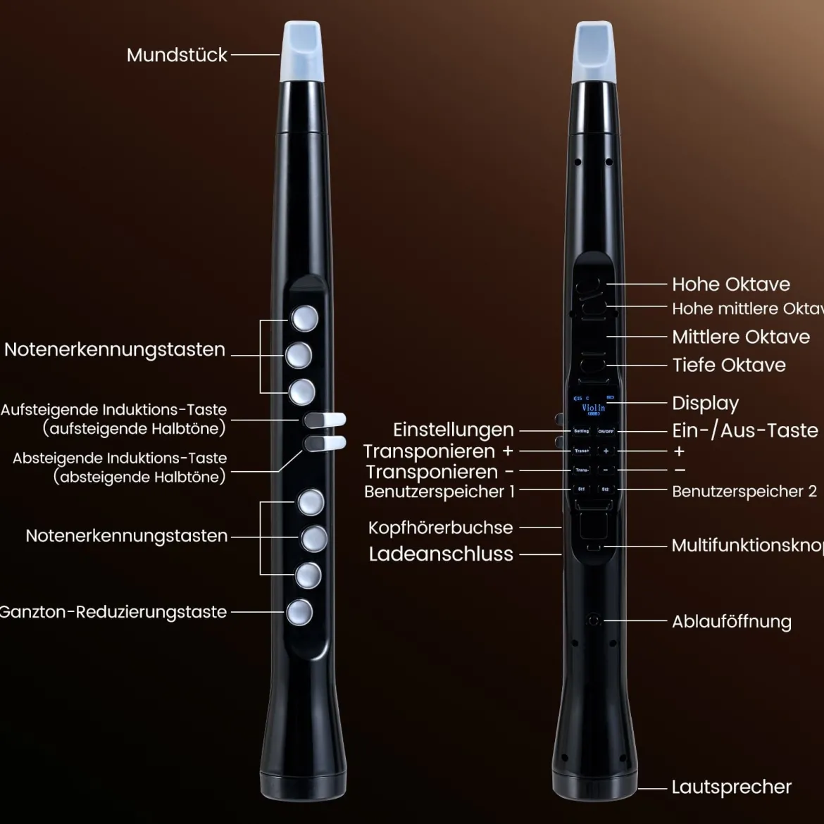 Elektronisches Blasinstrument-Synthesizer tragbares digitales Saxophon mit kabellosem MIDI 100 Klänge HIFI-Lautsprecher Schwarz
