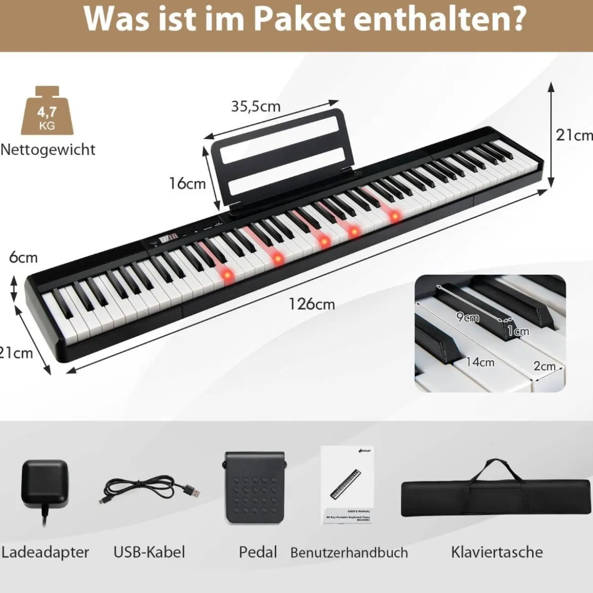 Elektronisches Keyboard 88 Tastatur Elektroklavier Digitale Keyboard Musikinstrument Set
