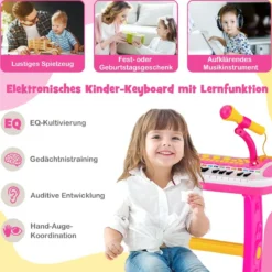 Elektronisches 31-Tasten Kinder Keyboard mit Hocker & Mikrofon für Kinder ab 3 Jahr Rosa