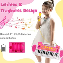 Elektronisches 31-Tasten Kinder Keyboard mit Hocker & Mikrofon für Kinder ab 3 Jahr Rosa