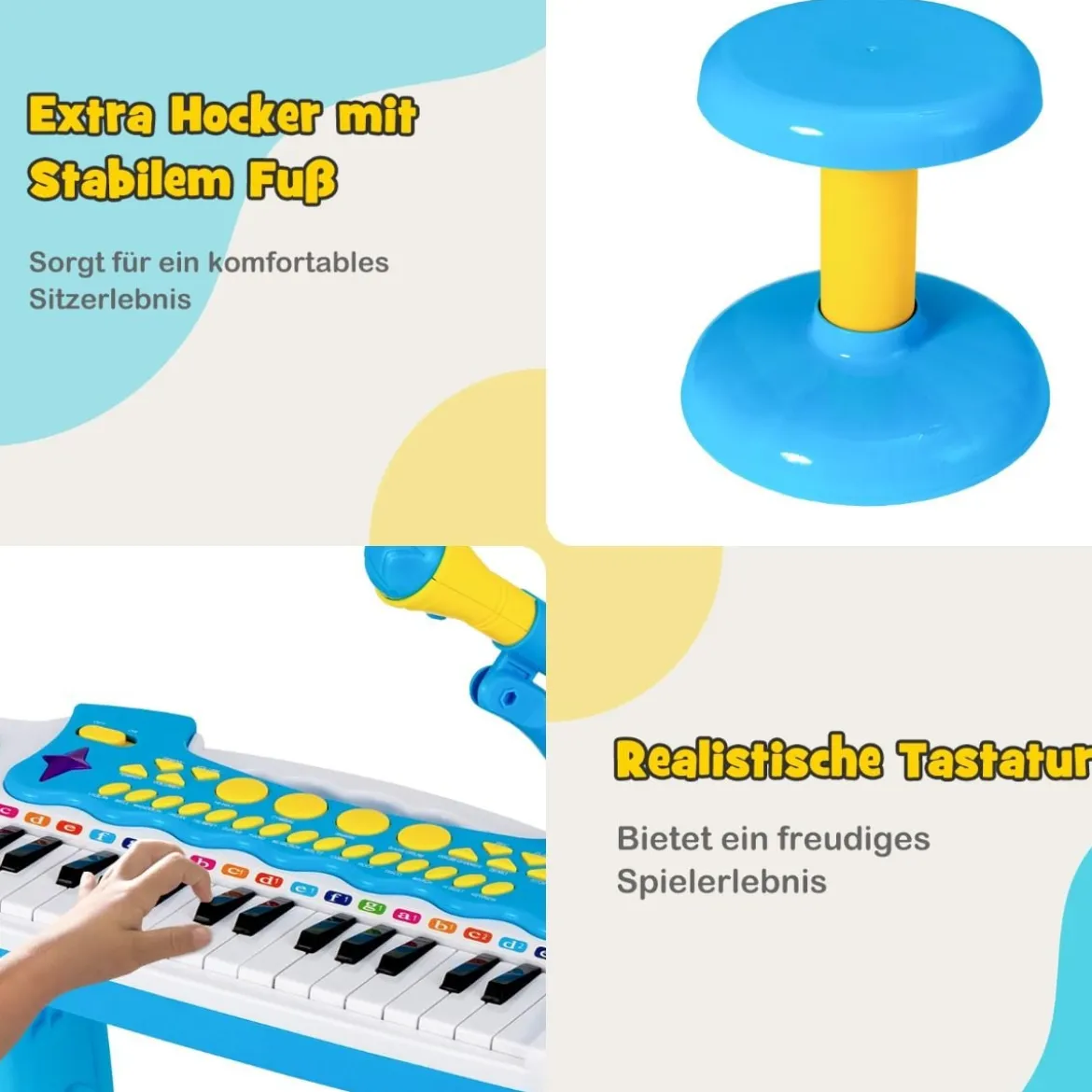 Elektronisches 31-Tasten Kinder Keyboard mit Hocker & Mikrofon für Kinder ab 3 Jahr Blau