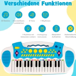 Elektronisches 31-Tasten Kinder Keyboard mit Hocker & Mikrofon für Kinder ab 3 Jahr Blau