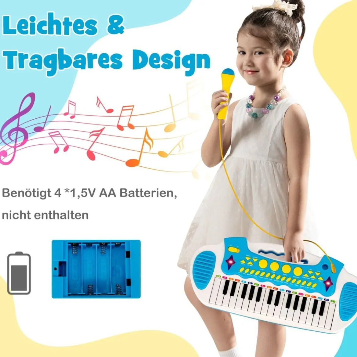 Elektronisches 31-Tasten Kinder Keyboard mit Hocker & Mikrofon für Kinder ab 3 Jahr Blau