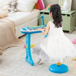 Elektronisches 31-Tasten Kinder Keyboard mit Hocker & Mikrofon für Kinder ab 3 Jahr Blau