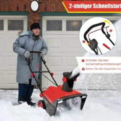 Elektro-Schneefräse mit LED-Leuchten & 15 A Motor 50 cm Arbeitsbreite 25 cm Arbeitshöhe Rot/Blau + Schwarz