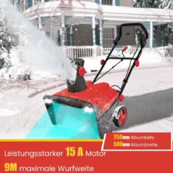 Elektro-Schneefräse mit LED-Leuchten & 15 A Motor 50 cm Arbeitsbreite 25 cm Arbeitshöhe Rot/Blau + Schwarz