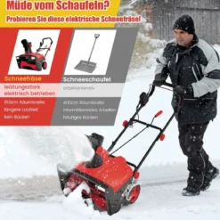 Elektro-Schneefräse mit LED-Leuchten & 15 A Motor 50 cm Arbeitsbreite 25 cm Arbeitshöhe Rot/Blau + Schwarz