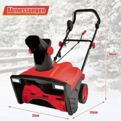 Elektro-Schneefräse mit LED-Leuchten & 15 A Motor 50 cm Arbeitsbreite 25 cm Arbeitshöhe Rot/Blau + Schwarz