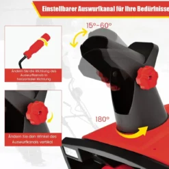 Elektro-Schneefräse mit LED-Leuchten & 15 A Motor 50 cm Arbeitsbreite 25 cm Arbeitshöhe Rot/Blau + Schwarz