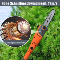 Elektrostangensäge Hochentaster 212-286 cm Mehrwinkel Stangenkettensäge mit Sägekopf Orange