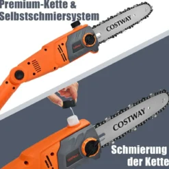 Elektrostangensäge Hochentaster 212-286 cm Mehrwinkel Stangenkettensäge mit Sägekopf Orange