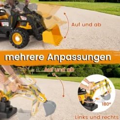 Elektro Traktor mit Anhänger & Schaufel & Fernbedienung 12V Aufsitztraktor Sitzbagger Gelb