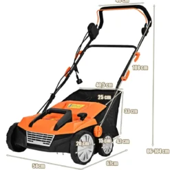 Elektro Vertikutierer Rasenlüfter 1800W 2 Stufen Arbeitstiefe 67 x 58 x 86 - 104 cm Orange
