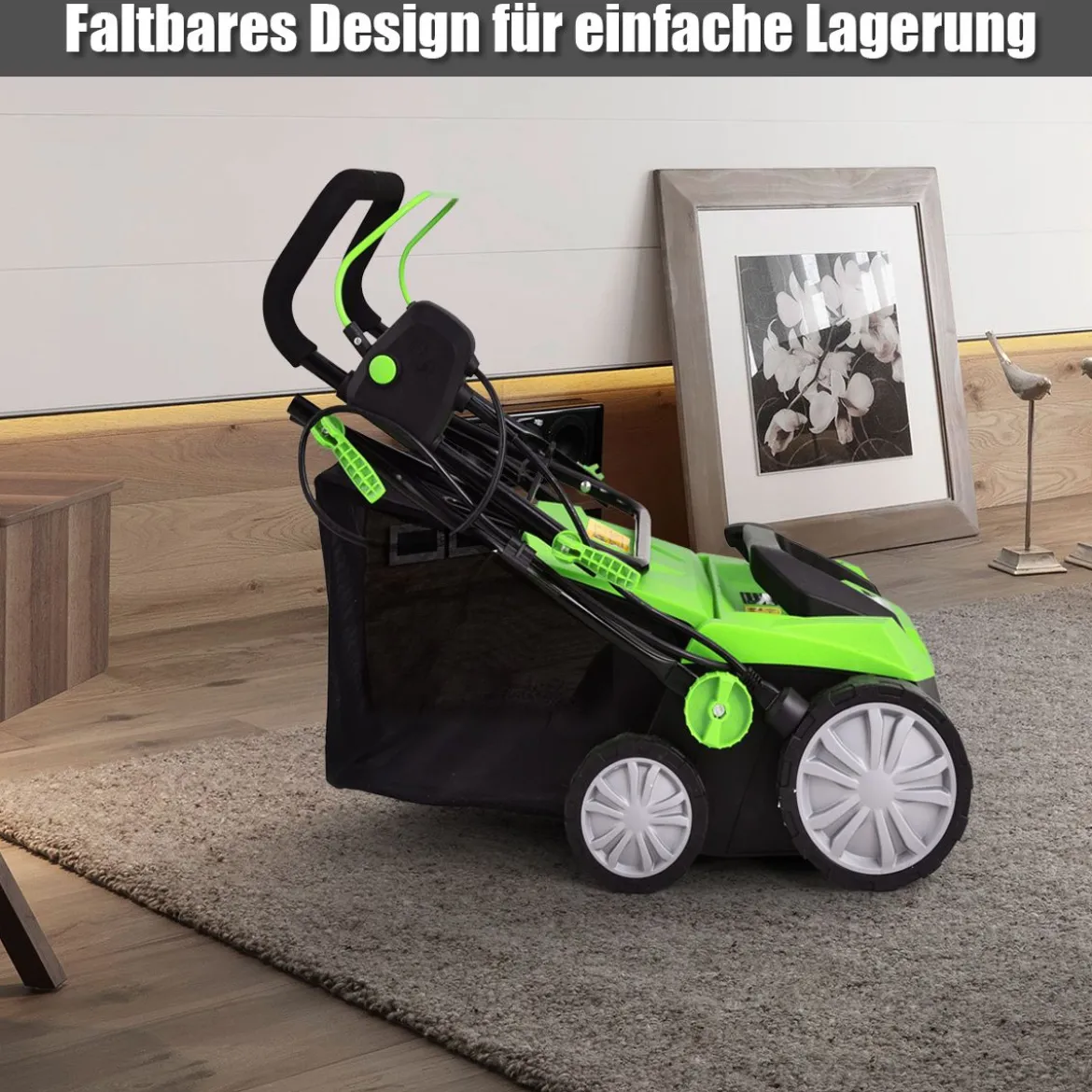 Elektro Vertikutierer Rasenlüfter 1800W 2 Stufen Arbeitstiefe 106 x 58 x 110,5 cm Grün