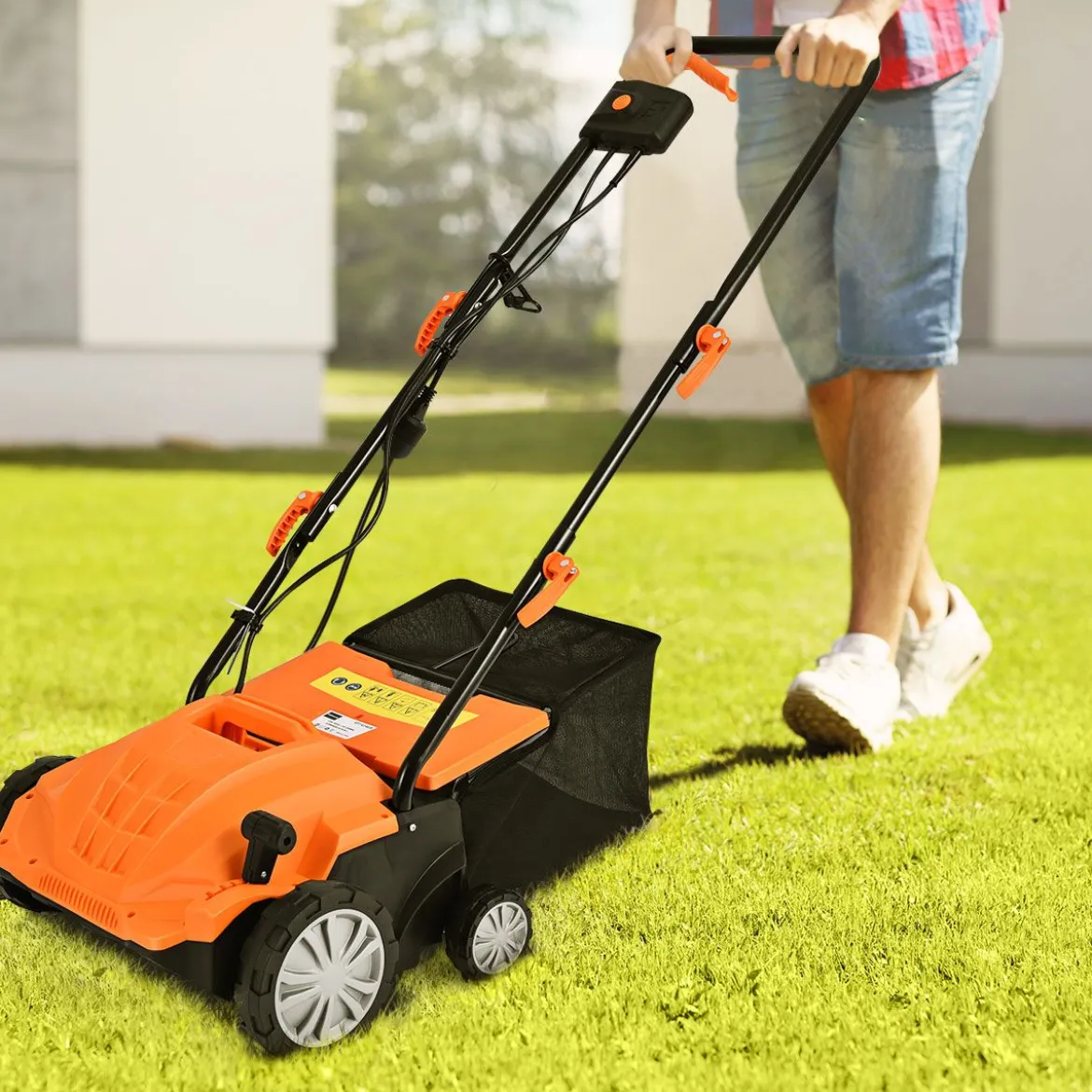 Elektro Vertikutierer Rasenlüfter 1500W 2-in-1-Vertikutierer und Belüfter 104,5 x 51 x 103 cm Orange