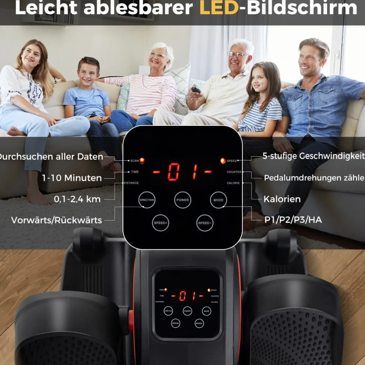Ellipsentrainer Unter den Schreibtisch mit Anzeigemonitor & Fernbedienung Elektrischer Pedaltrainer