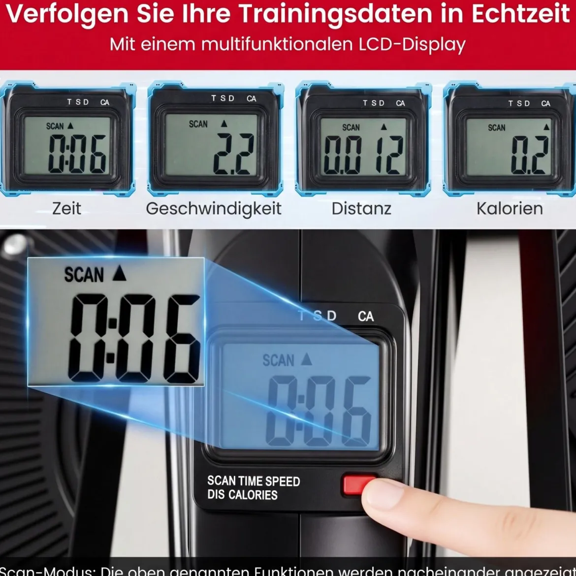 Ellipsentrainer verstellbarer magnetischer Widerstand & flüsterleise LCD-Monitor Schwarz