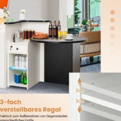 Empfangstheke Empfangstresen mit abschließbarer Schublade verstellbarem Regal ovaler Tischplatte Schwarz & Weiß