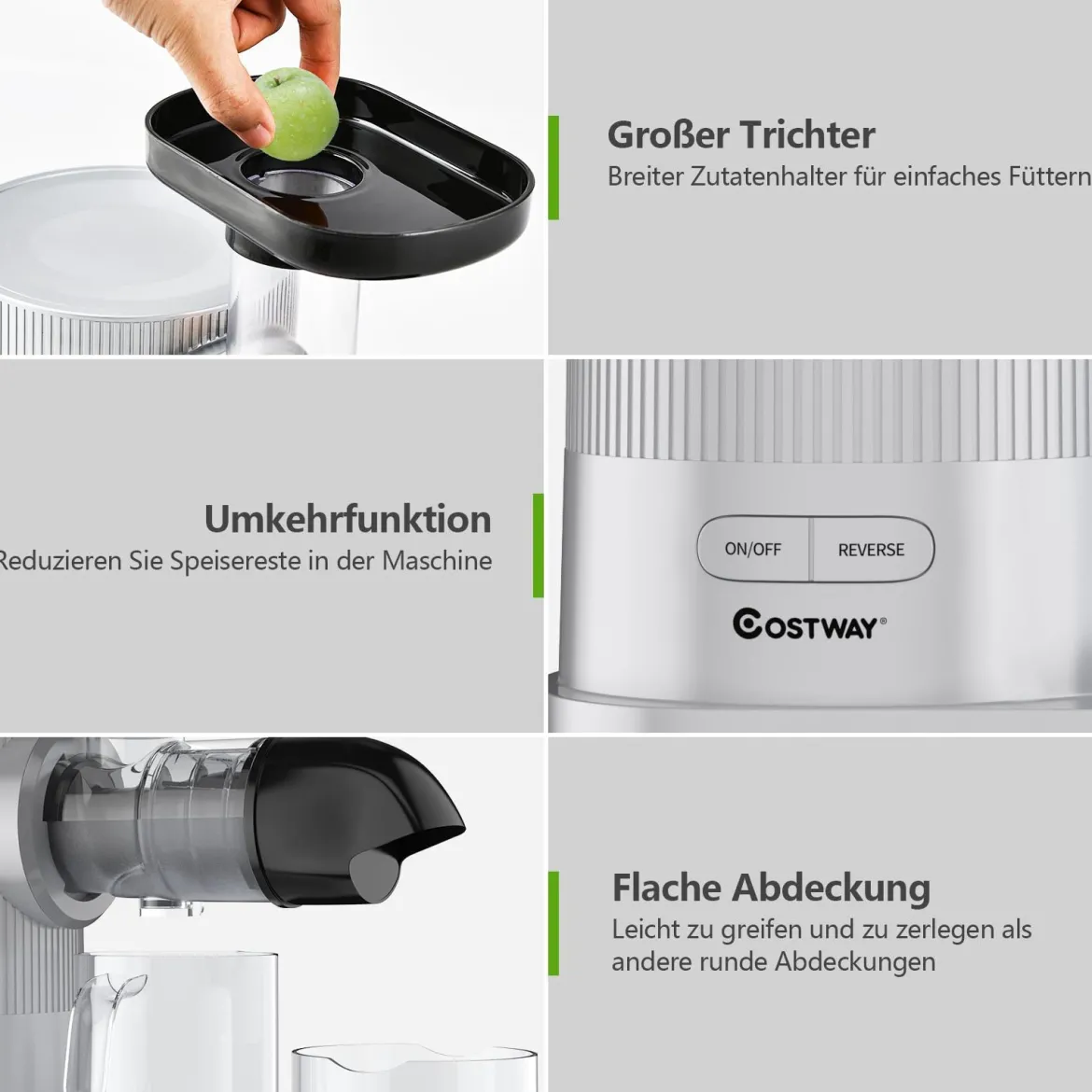 Entsafter langsamer Entsafter Elektisch Entsafter rutschfest Saftpresse Fruchtpresse Edelstahl Silber