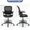 Entwurfstuhl hoher Mesh-Drehstuhl mit klappbaren Armlehnen & verstellbarem Fußstützring Schwarz