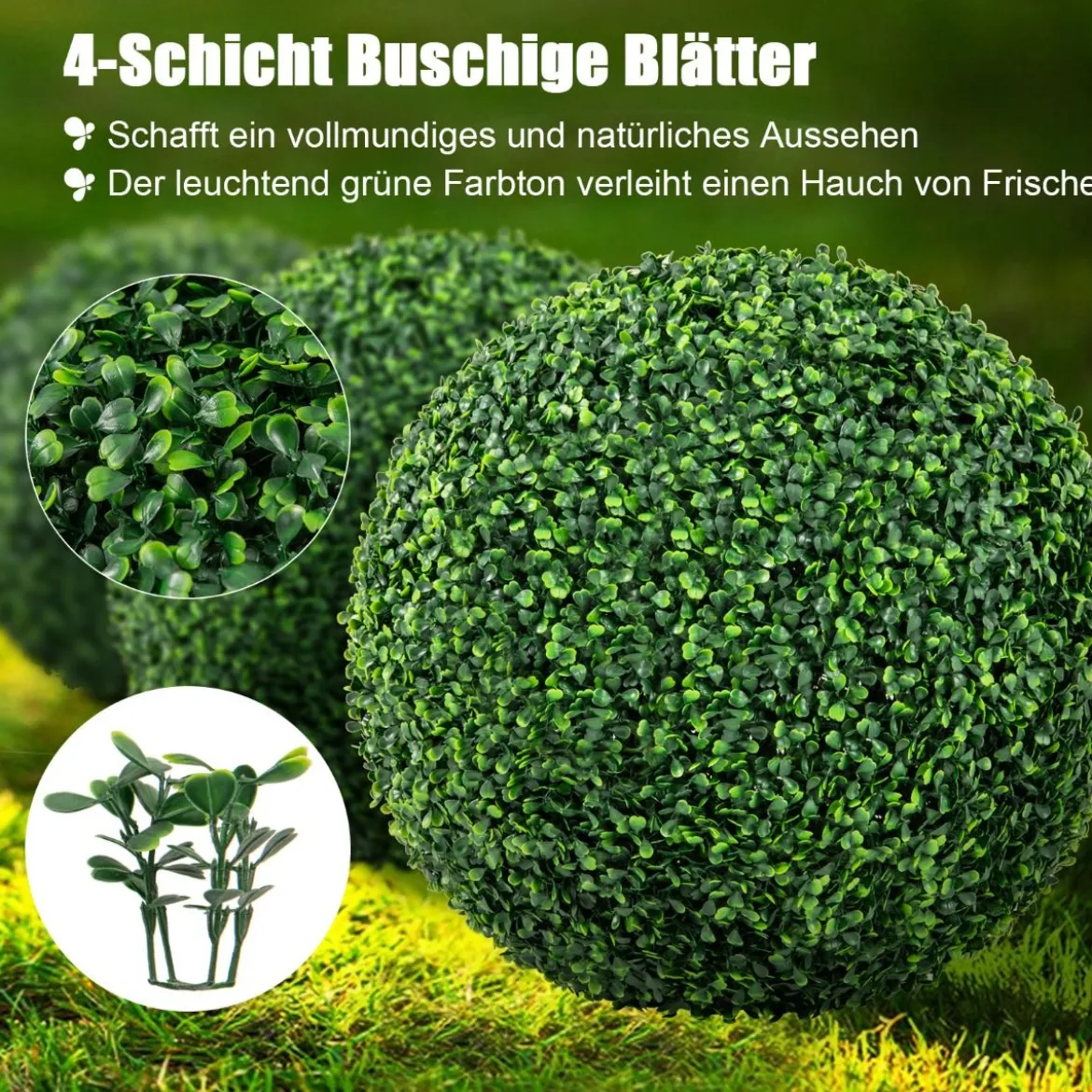 2er Buchsbaumkugel Buchsbaum Kugel UV-beständig Formschnitt Kunstpflanze Dekopflanze Dunkelgrün