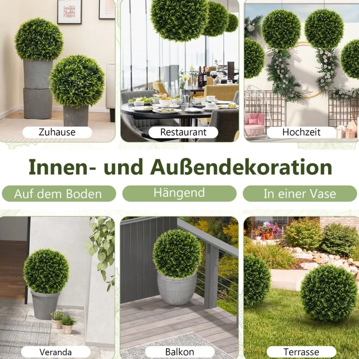 2er Buchsbaumkugel 52 cm Buchsbaum Kugel Zedern UV-beständig Formschnitt Kunstpflanze Grün
