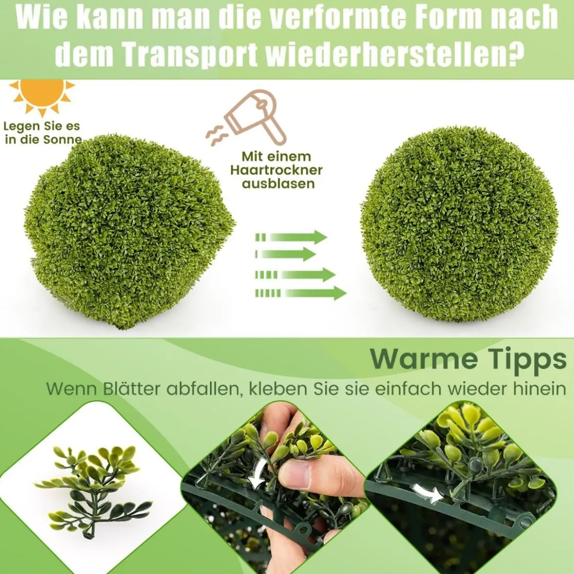 2er Buchsbaumkugel 39/50 cm Buchsbaum Kugel UV-beständig dekorative Kugelpflanzen für Haus