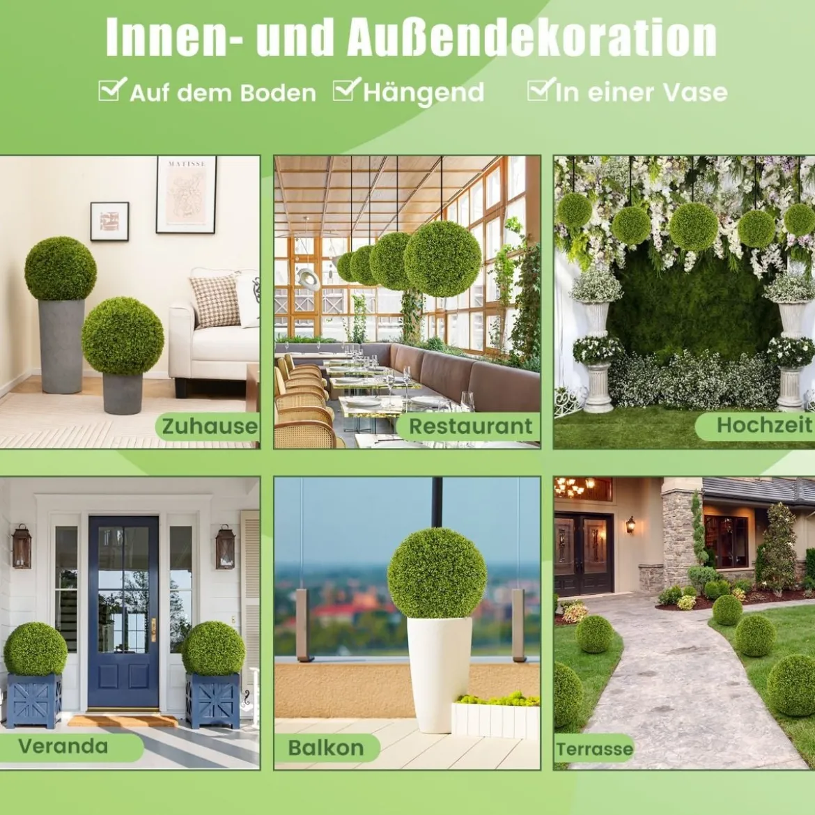 2er Buchsbaumkugel 39/50 cm Buchsbaum Kugel UV-beständig dekorative Kugelpflanzen für Haus