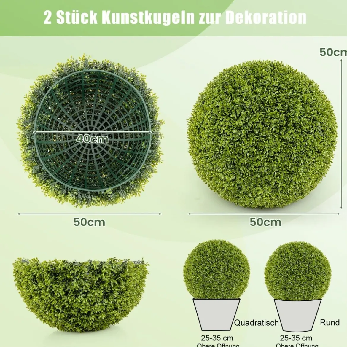 2er Buchsbaumkugel 39/50 cm Buchsbaum Kugel UV-beständig dekorative Kugelpflanzen für Haus