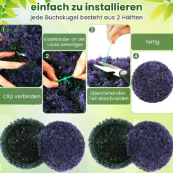 2er Buchsbaumkugel Kunstlavendel UV-beständige Kunstpflanze Blütenkugel Dekopflanze 38 cm