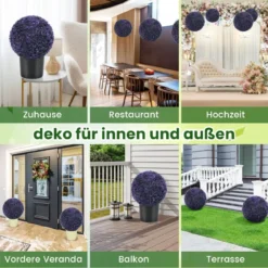 2er Buchsbaumkugel Kunstlavendel UV-beständige Kunstpflanze Blütenkugel Dekopflanze 38 cm