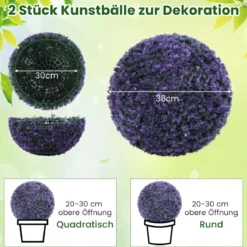 2er Buchsbaumkugel Kunstlavendel UV-beständige Kunstpflanze Blütenkugel Dekopflanze 38 cm