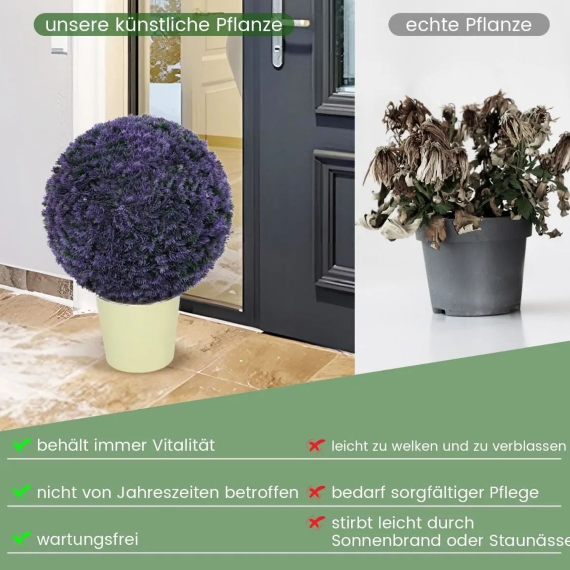 2er Buchsbaumkugel Kunstlavendel UV-beständige Kunstpflanze Blütenkugel Dekopflanze 38 cm