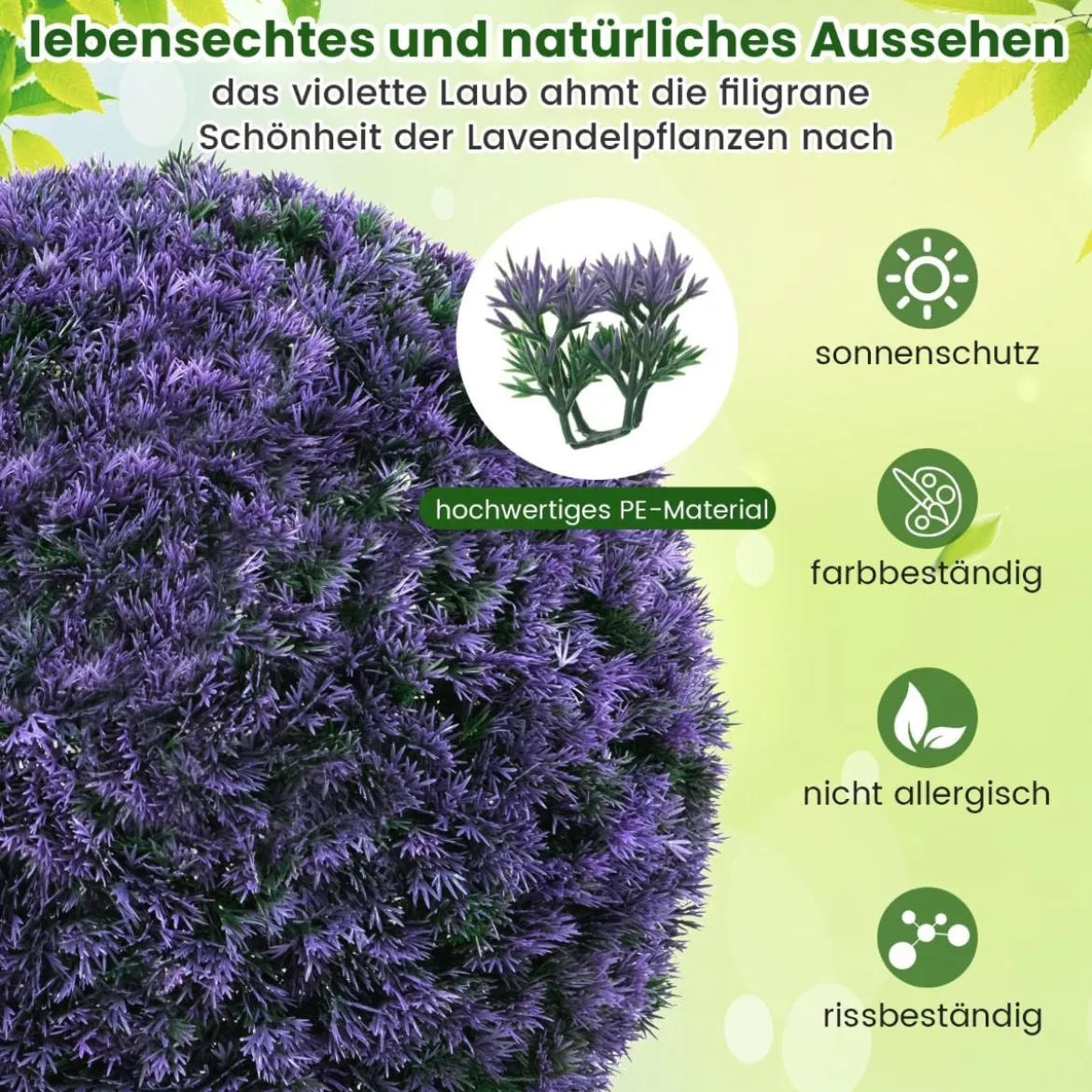 2er Buchsbaumkugel Kunstlavendel UV-beständige Kunstpflanze Blütenkugel Dekopflanze 38 cm