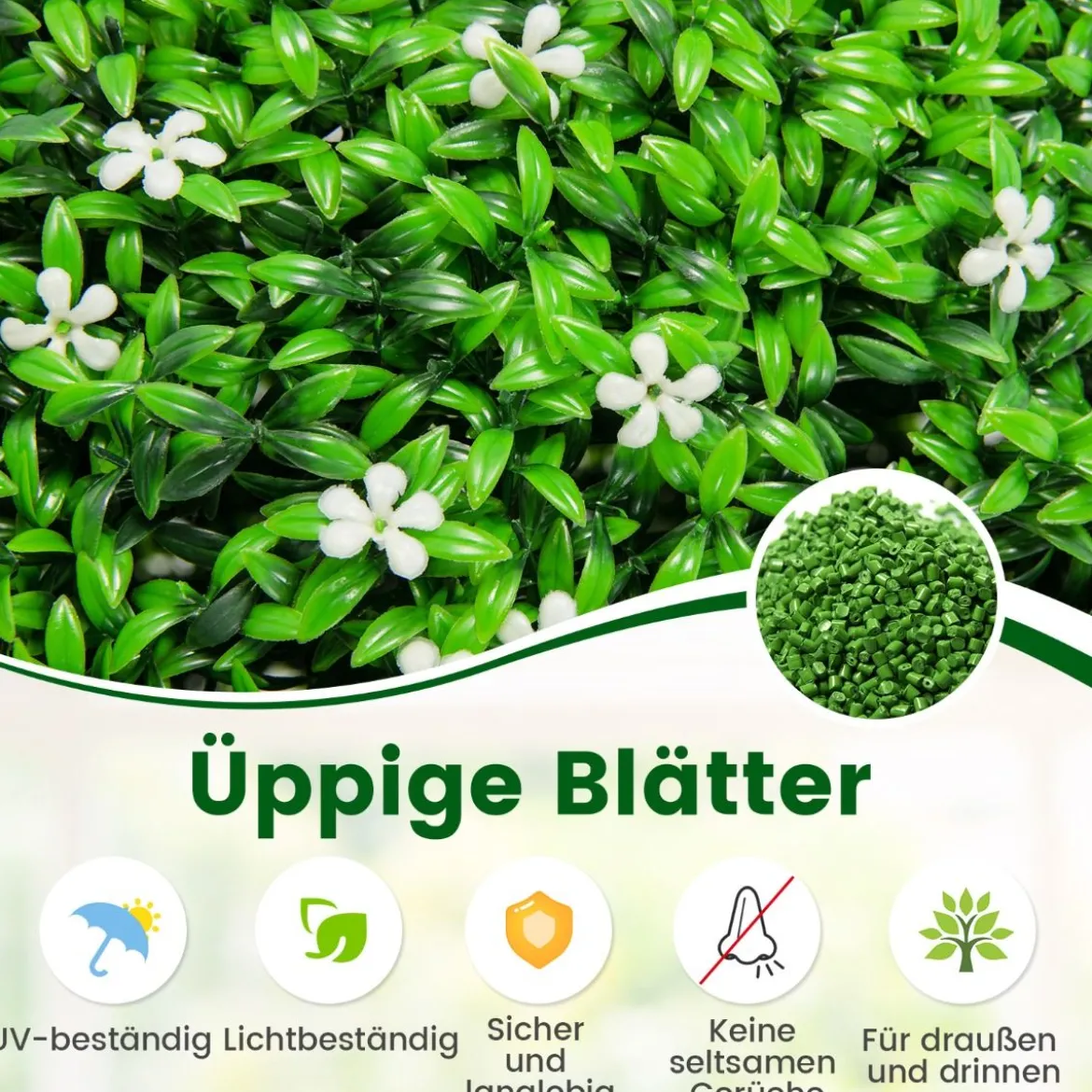 2er Buchsbaumkugel mit Weißen Blüten UV-beständige Künstliche Pflanze Grün